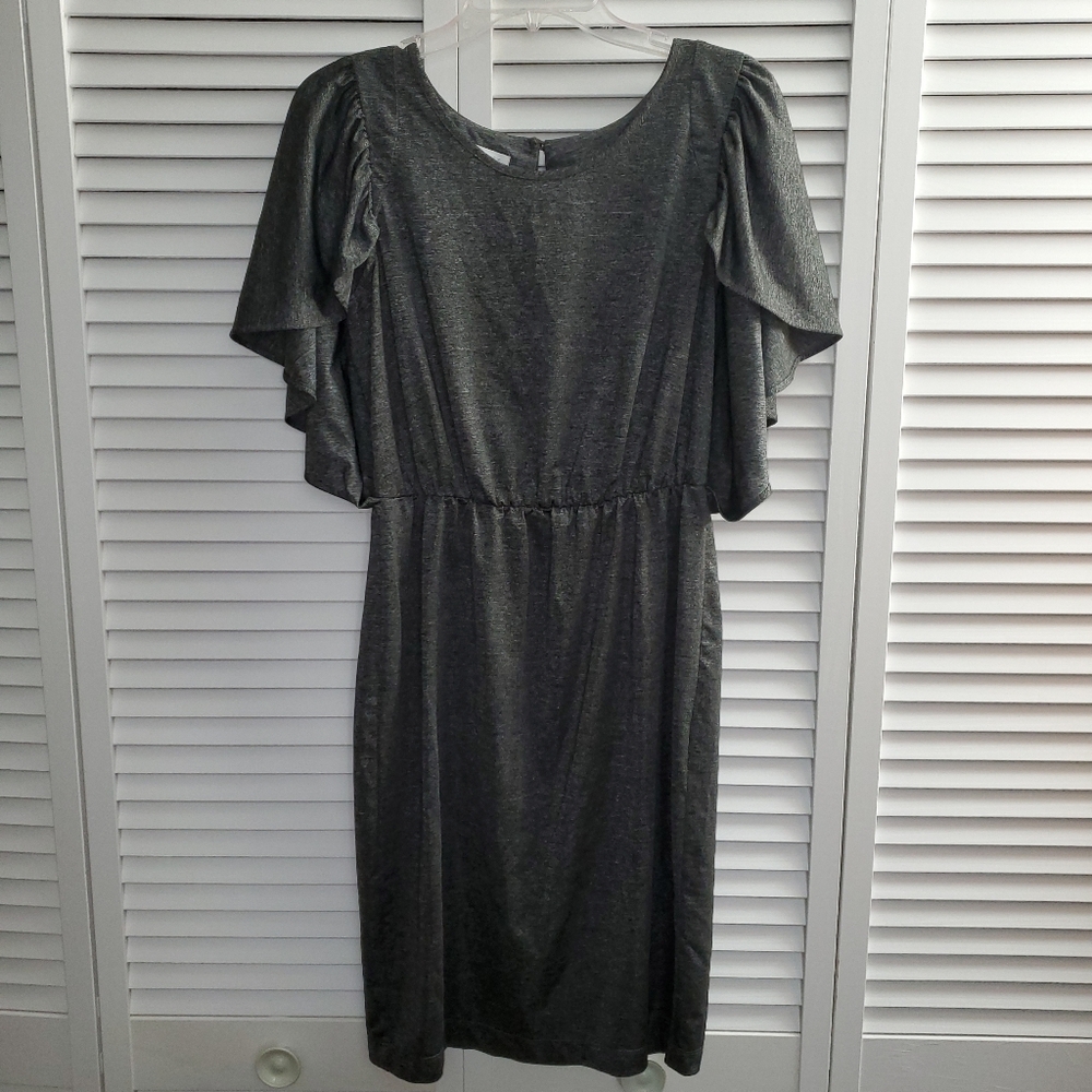 London Times Cape Sleeve Dress Dark Heather Gray Size 8 EUC